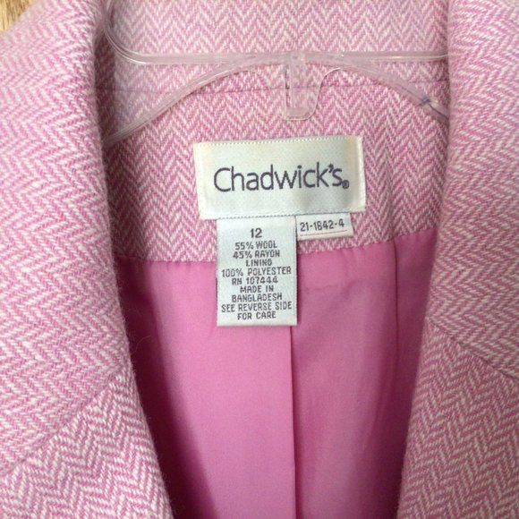 Chadwick's - Pink & White Herringbone Wool Blend Blazer - Picture 10 of 15